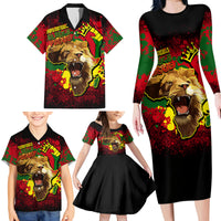 Unapologetically Black and Proud Family Matching Long Sleeve Bodycon Dress and Hawaiian Shirt Africa Map with Lion - Wonder Print Shop