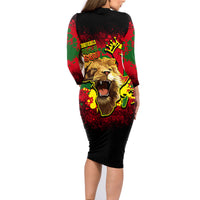 Unapologetically Black and Proud Family Matching Long Sleeve Bodycon Dress and Hawaiian Shirt Africa Map with Lion - Wonder Print Shop