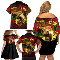 Unapologetically Black and Proud Family Matching Off Shoulder Short Dress and Hawaiian Shirt Africa Map with Lion - Wonder Print Shop