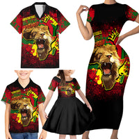 Unapologetically Black and Proud Family Matching Short Sleeve Bodycon Dress and Hawaiian Shirt Africa Map with Lion - Wonder Print Shop