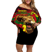 Unapologetically Black and Proud Off Shoulder Short Dress Africa Map with Lion - Wonder Print Shop