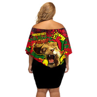 Unapologetically Black and Proud Off Shoulder Short Dress Africa Map with Lion - Wonder Print Shop