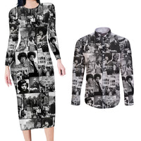 African Couples Matching Long Sleeve Bodycon Dress and Long Sleeve Button Shirts Black Power Images - Wonder Print Shop
