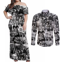 African Couples Matching Off Shoulder Maxi Dress and Long Sleeve Button Shirts Black Power Images - Wonder Print Shop