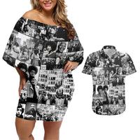 African Couples Matching Off Shoulder Short Dress and Hawaiian Shirt Black Power Images - Wonder Print Shop