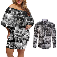 African Couples Matching Off Shoulder Short Dress and Long Sleeve Button Shirts Black Power Images - Wonder Print Shop