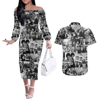 African Couples Matching Off The Shoulder Long Sleeve Dress and Hawaiian Shirt Black Power Images - Wonder Print Shop