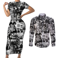 African Couples Matching Short Sleeve Bodycon Dress and Long Sleeve Button Shirts Black Power Images - Wonder Print Shop