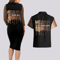 Every Shade Slays Melanin Couples Matching Long Sleeve Bodycon Dress and Hawaiian Shirt African Signature - Wonder Print Shop