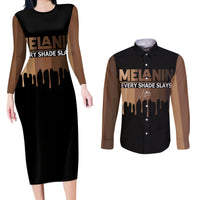 Every Shade Slays Melanin Couples Matching Long Sleeve Bodycon Dress and Long Sleeve Button Shirts African Signature - Wonder Print Shop
