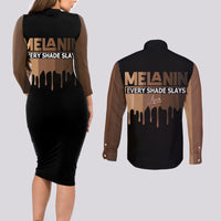 Every Shade Slays Melanin Couples Matching Long Sleeve Bodycon Dress and Long Sleeve Button Shirts African Signature - Wonder Print Shop