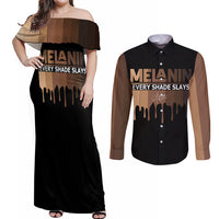 Every Shade Slays Melanin Couples Matching Off Shoulder Maxi Dress and Long Sleeve Button Shirts African Signature - Wonder Print Shop