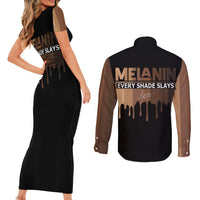 Every Shade Slays Melanin Couples Matching Short Sleeve Bodycon Dress and Long Sleeve Button Shirts African Signature - Wonder Print Shop