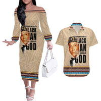 The Most Honorable Elijah Muhammad Couples Matching Off The Shoulder Long Sleeve Dress and Hawaiian Shirt Black Man - Wonder Print Shop