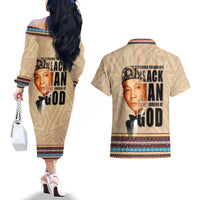 The Most Honorable Elijah Muhammad Couples Matching Off The Shoulder Long Sleeve Dress and Hawaiian Shirt Black Man - Wonder Print Shop