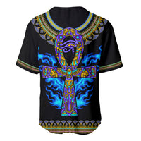Egyptian Ankh Golden Blue Fire Baseball Jersey - Wonder Print Shop