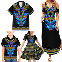 Egyptian Ankh Golden Blue Fire Family Matching Summer Maxi Dress and Hawaiian Shirt - Wonder Print Shop
