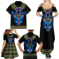 Egyptian Ankh Golden Blue Fire Family Matching Summer Maxi Dress and Hawaiian Shirt - Wonder Print Shop
