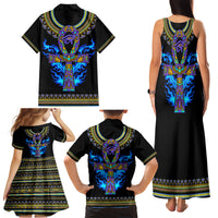 Egyptian Ankh Golden Blue Fire Family Matching Tank Maxi Dress and Hawaiian Shirt - Wonder Print Shop