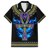Egyptian Ankh Golden Blue Fire Hawaiian Shirt - Wonder Print Shop