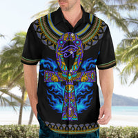 Egyptian Ankh Golden Blue Fire Hawaiian Shirt - Wonder Print Shop