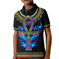 Egyptian Ankh Golden Blue Fire Kid Polo Shirt - Wonder Print Shop