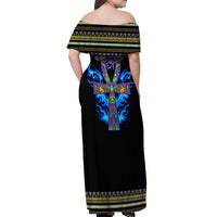 Egyptian Ankh Golden Blue Fire Off Shoulder Maxi Dress - Wonder Print Shop