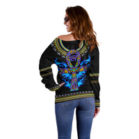 Egyptian Ankh Golden Blue Fire Off Shoulder Sweater - Wonder Print Shop