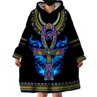 Egyptian Ankh Golden Blue Fire Wearable Blanket Hoodie - Wonder Print Shop