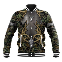 Skull Deer Hunting Camouflage Pattern Baseball Jacket Rustic Hunting Metal Mesh Background Art - Wonder Print Shop