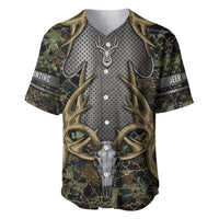 Skull Deer Hunting Camouflage Pattern Baseball Jersey Rustic Hunting Metal Mesh Background Art - Wonder Print Shop