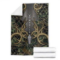 Skull Deer Hunting Camouflage Pattern Blanket Rustic Hunting Metal Mesh Background Art - Wonder Print Shop