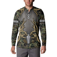 Skull Deer Hunting Camouflage Pattern Button Sweatshirt Rustic Hunting Metal Mesh Background Art - Wonder Print Shop