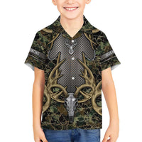 Skull Deer Hunting Camouflage Pattern Hawaiian Shirt Rustic Hunting Metal Mesh Background Art - Wonder Print Shop