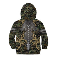 Skull Deer Hunting Camouflage Pattern Kid Hoodie Rustic Hunting Metal Mesh Background Art - Wonder Print Shop