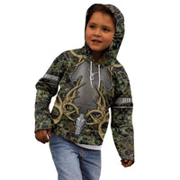 Skull Deer Hunting Camouflage Pattern Kid Hoodie Rustic Hunting Metal Mesh Background Art - Wonder Print Shop