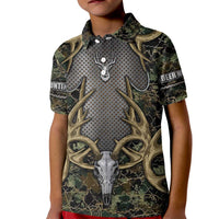 Skull Deer Hunting Camouflage Pattern Kid Polo Shirt Rustic Hunting Metal Mesh Background Art - Wonder Print Shop