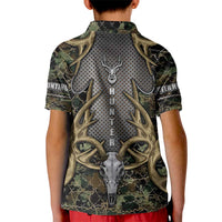 Skull Deer Hunting Camouflage Pattern Kid Polo Shirt Rustic Hunting Metal Mesh Background Art - Wonder Print Shop