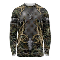 Skull Deer Hunting Camouflage Pattern Long Sleeve Shirt Rustic Hunting Metal Mesh Background Art - Wonder Print Shop