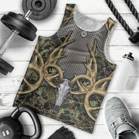 Skull Deer Hunting Camouflage Pattern Men Tank Top Rustic Hunting Metal Mesh Background Art - Wonder Print Shop