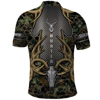 Skull Deer Hunting Camouflage Pattern Polo Shirt Rustic Hunting Metal Mesh Background Art - Wonder Print Shop