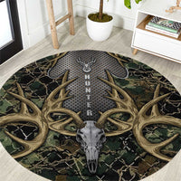 Skull Deer Hunting Camouflage Pattern Round Carpet Rustic Hunting Metal Mesh Background Art - Wonder Print Shop