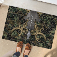 Skull Deer Hunting Camouflage Pattern Rubber Doormat Rustic Hunting Metal Mesh Background Art - Wonder Print Shop