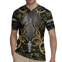 Skull Deer Hunting Camouflage Pattern Rugby Jersey Rustic Hunting Metal Mesh Background Art - Wonder Print Shop
