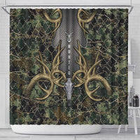 Skull Deer Hunting Camouflage Pattern Shower Curtain Rustic Hunting Metal Mesh Background Art - Wonder Print Shop