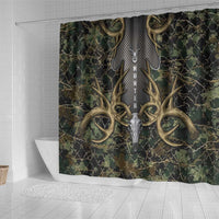 Skull Deer Hunting Camouflage Pattern Shower Curtain Rustic Hunting Metal Mesh Background Art - Wonder Print Shop