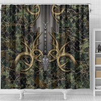 Skull Deer Hunting Camouflage Pattern Shower Curtain Rustic Hunting Metal Mesh Background Art - Wonder Print Shop