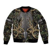 Skull Deer Hunting Camouflage Pattern Sleeve Zip Bomber Jacket Rustic Hunting Metal Mesh Background Art - Wonder Print Shop