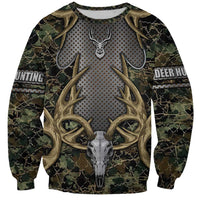 Skull Deer Hunting Camouflage Pattern Sweatshirt Rustic Hunting Metal Mesh Background Art - Wonder Print Shop