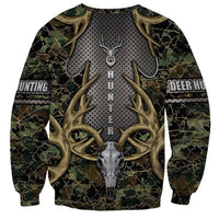 Skull Deer Hunting Camouflage Pattern Sweatshirt Rustic Hunting Metal Mesh Background Art - Wonder Print Shop